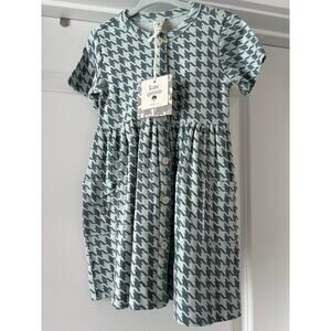 Kate Quinn-short sleeve-button front dress-bird blue-houndstooth-18-24M-NWT